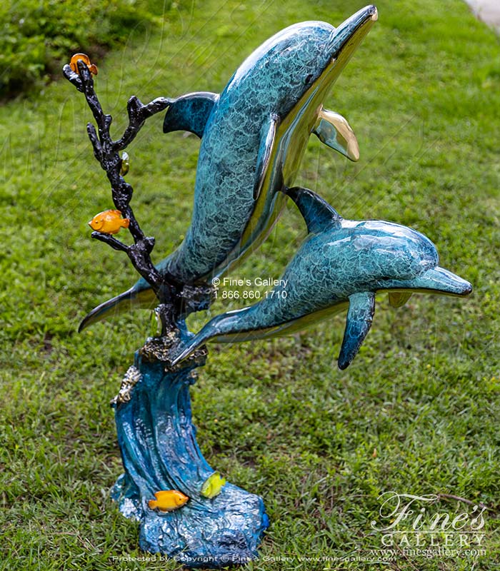 Limited Edition Bronze Dolphins and Tropical Fish Fountain