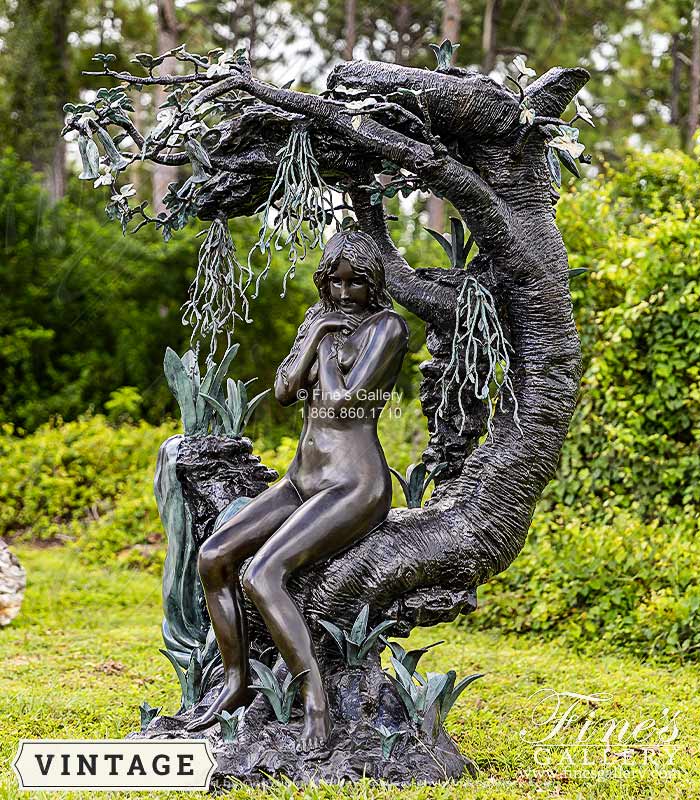 Majestic Nude Girl in Tree Bronze Fountain