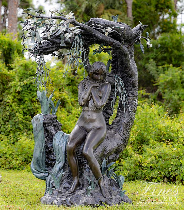 Majestic Nude Girl in Tree Bronze Fountain