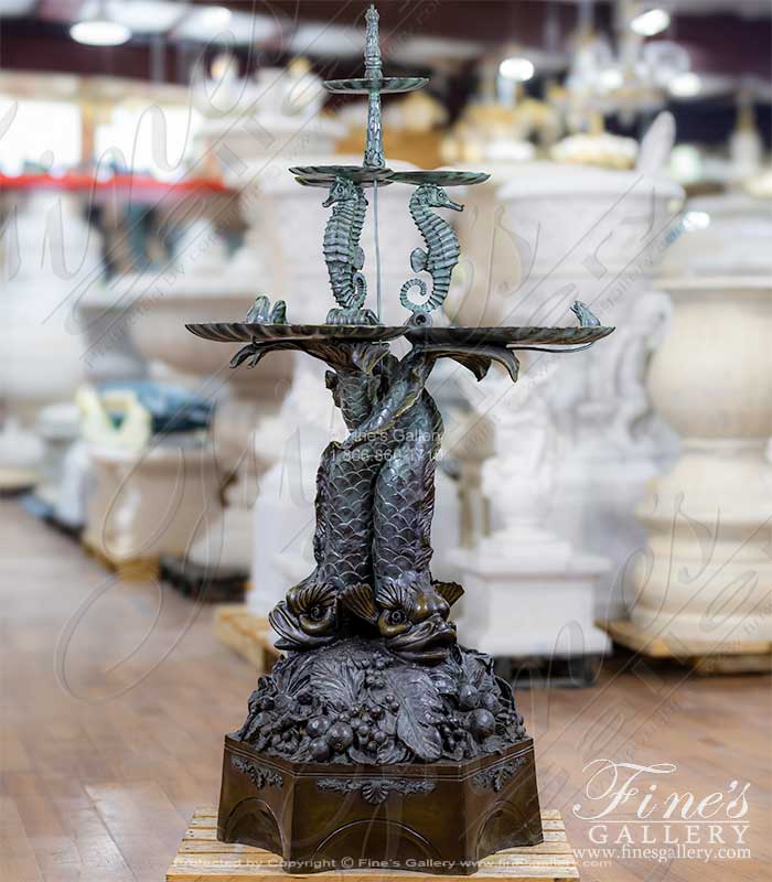 A Vintage, Tiered Bronze Seahorse Fountain 