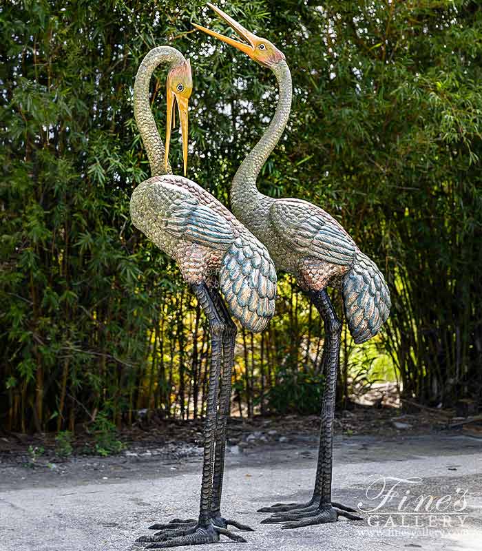 8 Foot Tall Colorful Tropical Bird Bronze Statue Pair