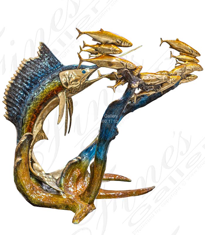 Sailfish and Tropical Fish Bronze Statue