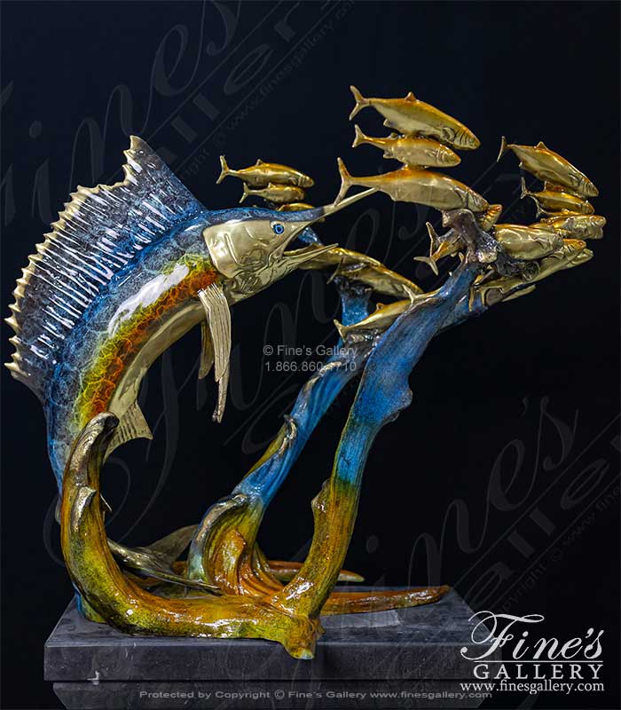 Sailfish and Tropical Fish Bronze Statue