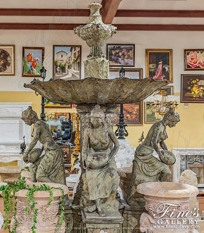 Monumental Four Maiden Patina Bronze Fountain