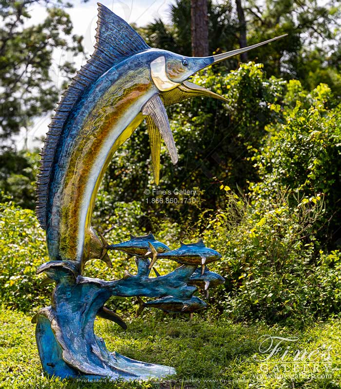 91 Inch Tall Bronze Marlin Fountain