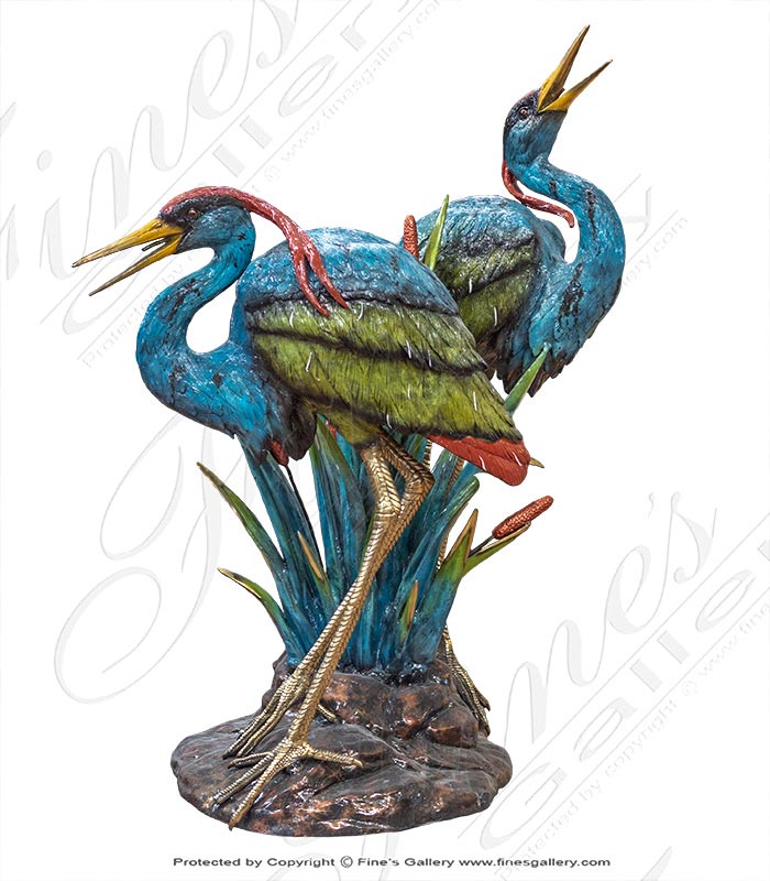 Blue Green Bronze Herons Fountain