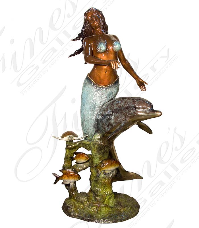 Bronze Mermaid, Dolphin and Tropical Fish Fountain