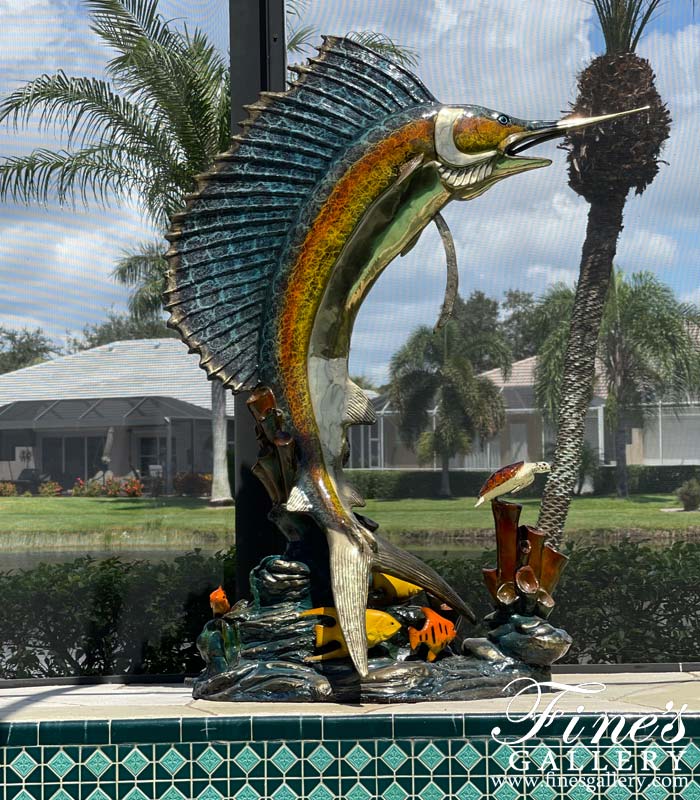 Bronze Marlin, Sea Turtle & Tropical Fish Fountain Feature