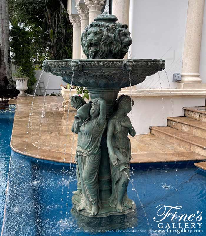 Ladies and Lions Fountain in Antique Patina Finish