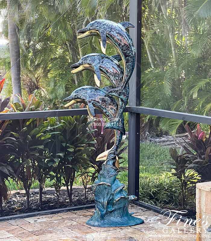 Three Dolphins on a Wave Bronze Fountain