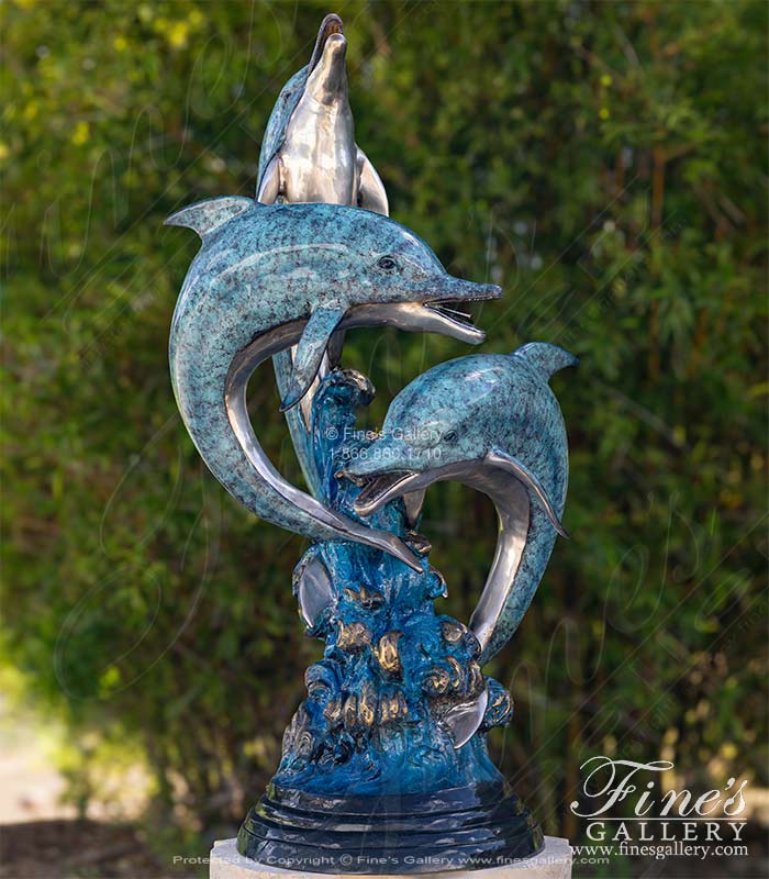 Synchronized Dolphins Bronze Fountain Feature