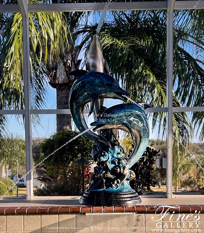 Synchronized Dolphins Bronze Fountain Feature