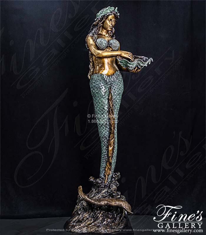 Standing Bronze Mermaid with Shell Fountain