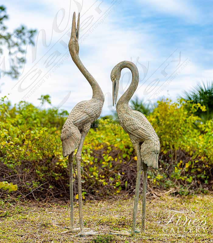 Patina Bronze Heron Fountain Pair