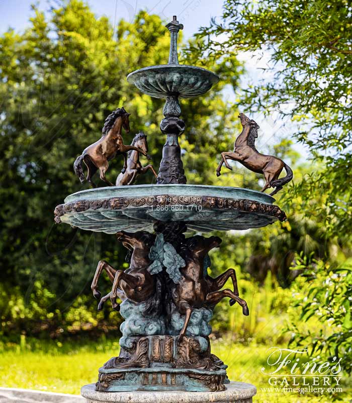 Tiered Bronze 'Rearing Horses' Fountain