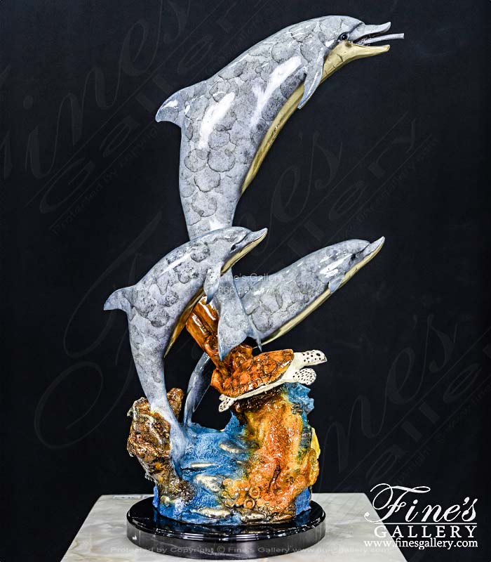 Dolphins and turtle themed fountain in Enamel Bronze