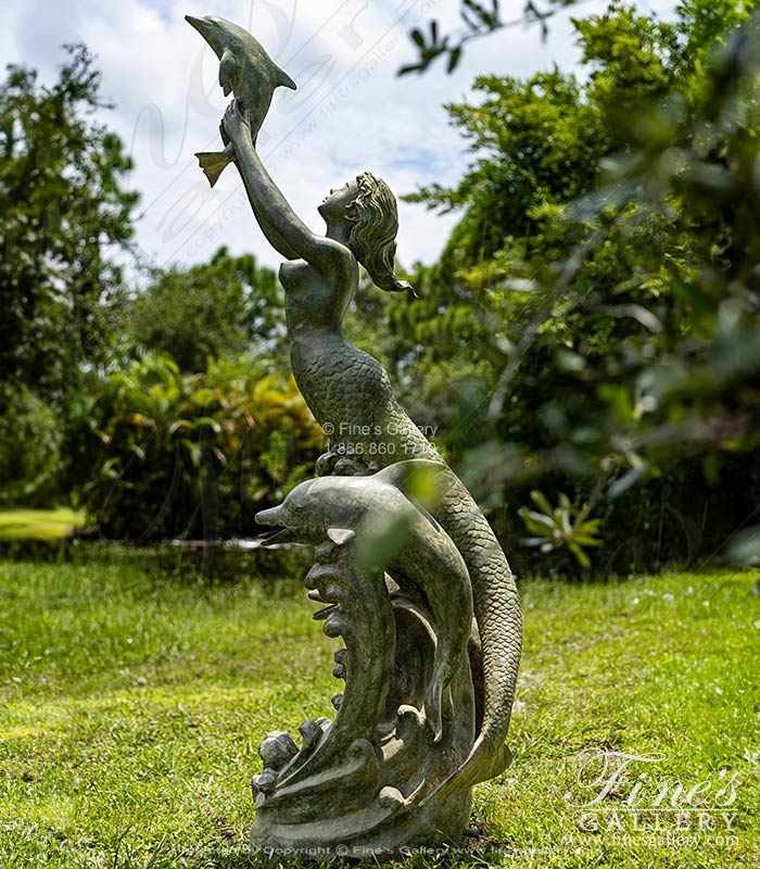 Mermaid and Dolphins Fountain in Patina Bronze