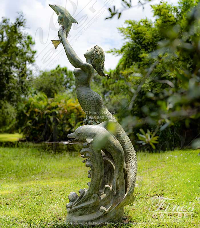 Mermaid and Dolphins Fountain in Patina Bronze