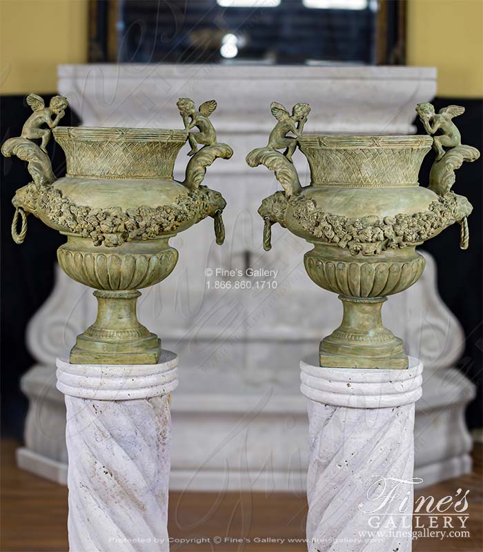 Cherub Lion Planter Pair