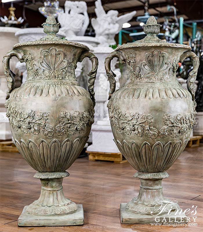 Floral Bronze Urns in Antique Patina Finish