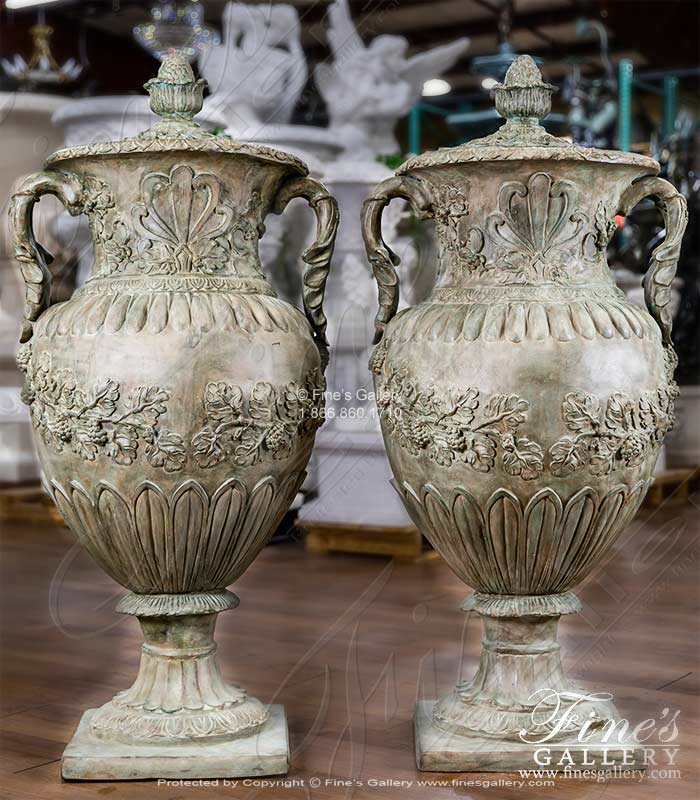 Floral Bronze Urns in Antique Patina Finish