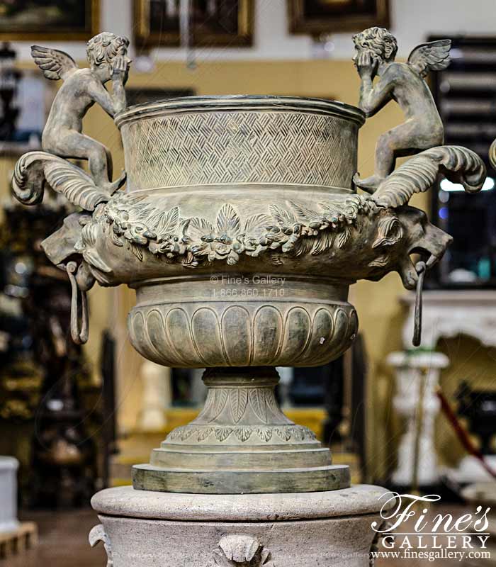 Ornate Bronze Planter in Aged Patina Finish