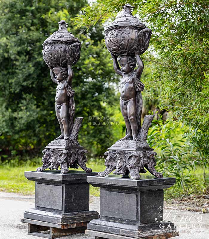 Bronze Children Urn Pair