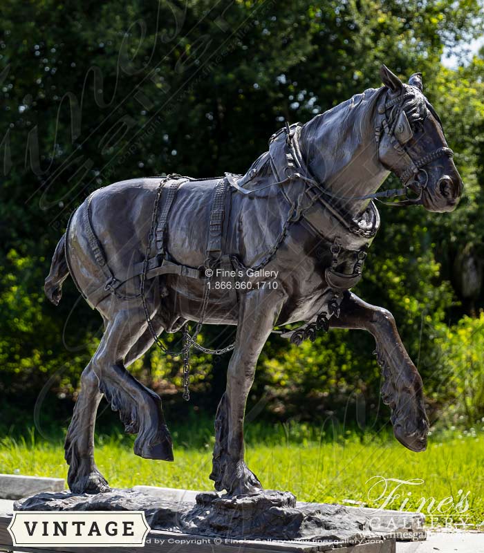 Vintage Bronze Carriage Horse Statue