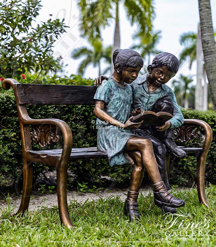 School Kids on Bench Bronze Statue