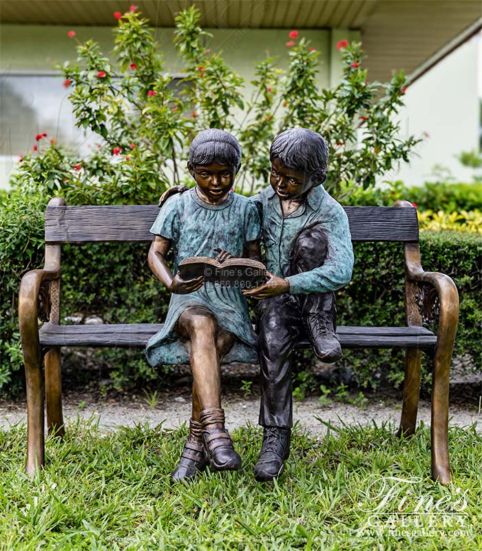 School Kids on Bench Bronze Statue