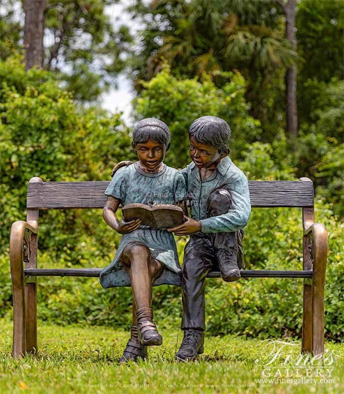 School Kids on Bench Bronze Statue