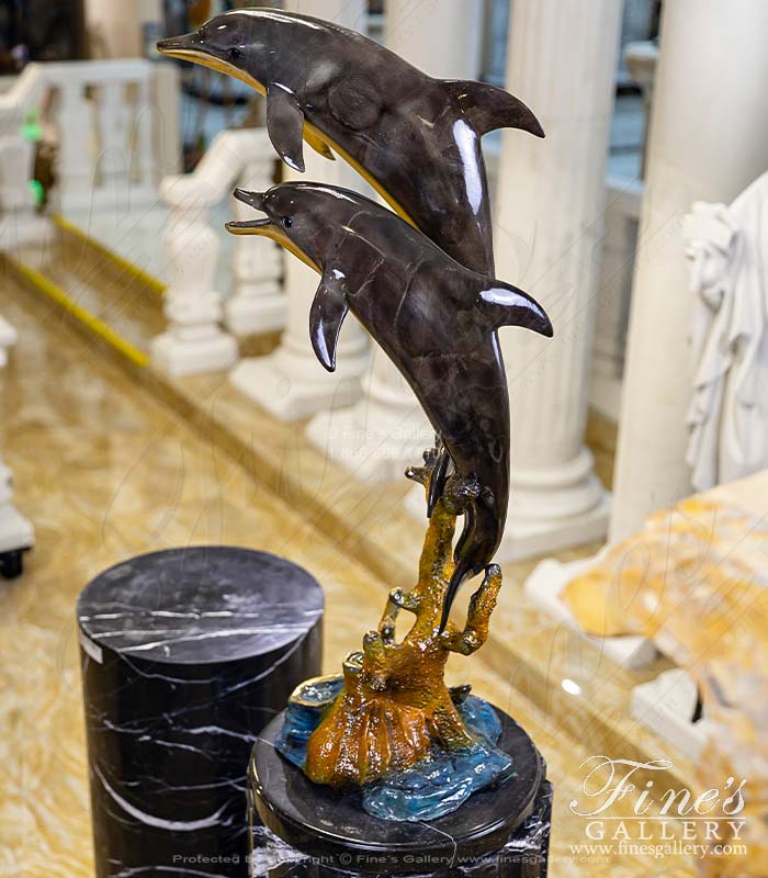 Twin Dolphin Bronze Statue