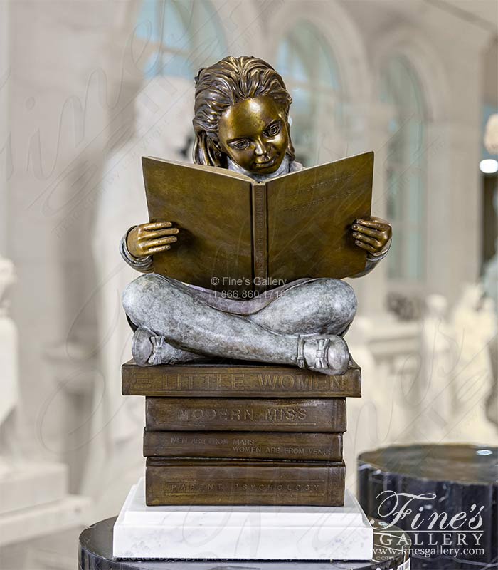 Young Child Reading Bronze Statue