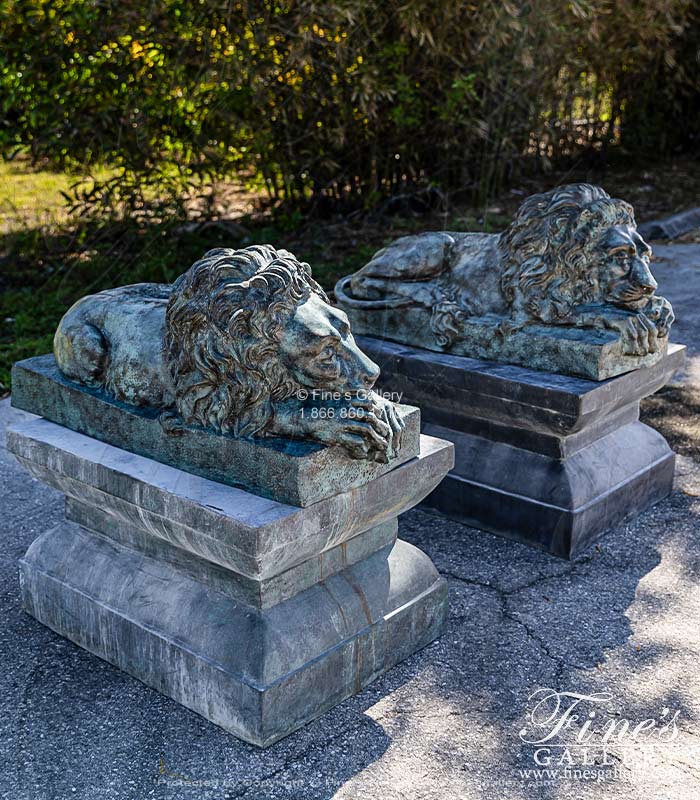 Restful Lions in Patina Bronze