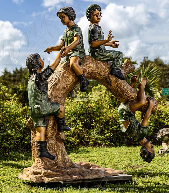 Bronze Kids on Log Statue