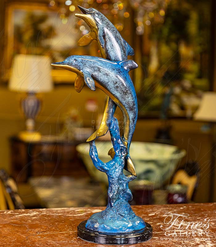 Table Top Bronze Dolphin Statue