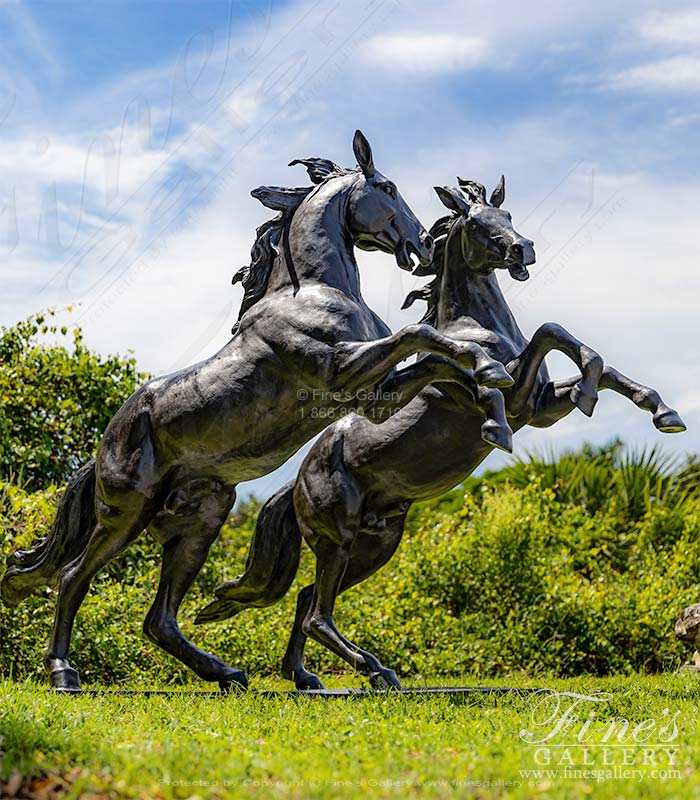 A Pair of Rearing Bronze Horses