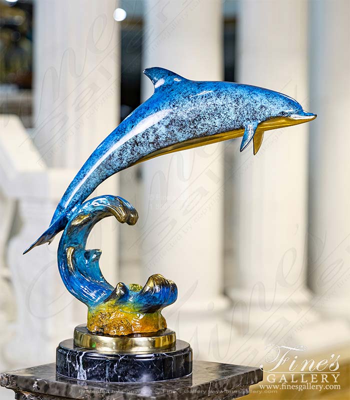 Dolphin Riding Wave in Brilliant Blue Bronze