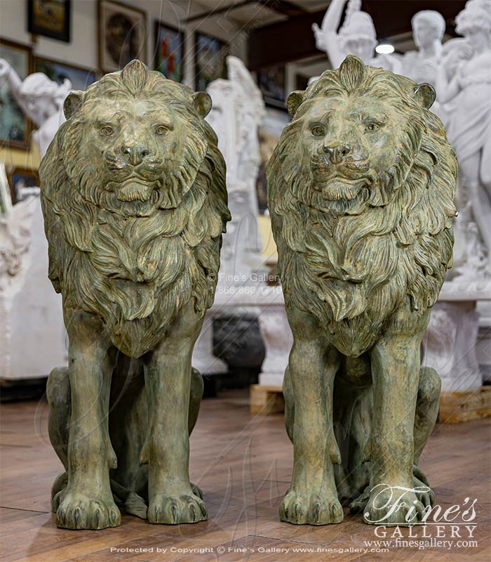 44 Inch Tall Lion Pair in Antique Patina Bronze