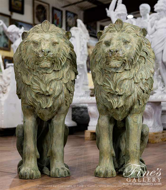 44 Inch Tall Lion Pair in Antique Patina Bronze