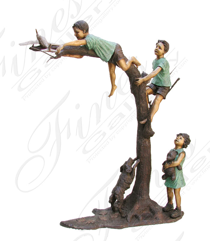 Three Playful Children in a Tree Bronze Statue