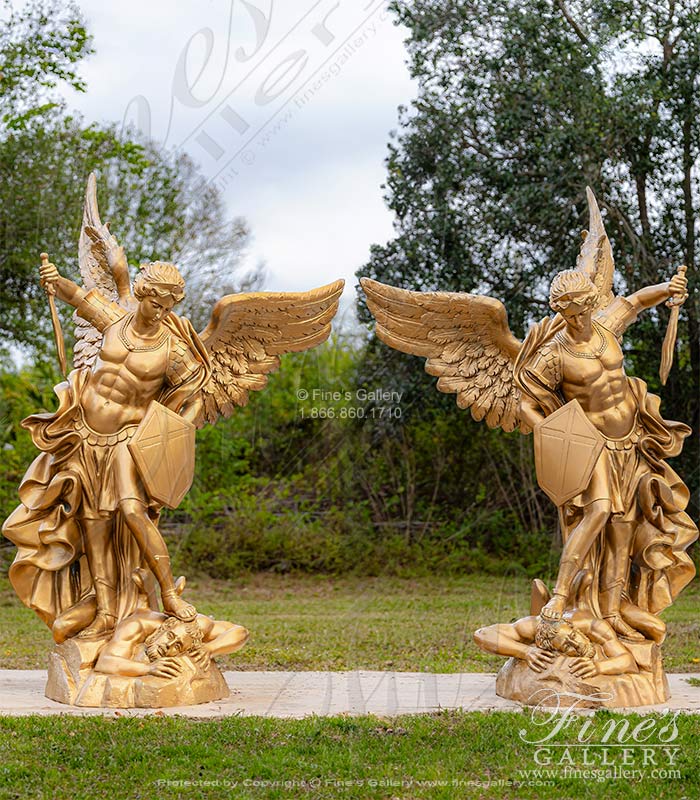 Left and Right Archangel St Michael in Gold Gilt Bronze