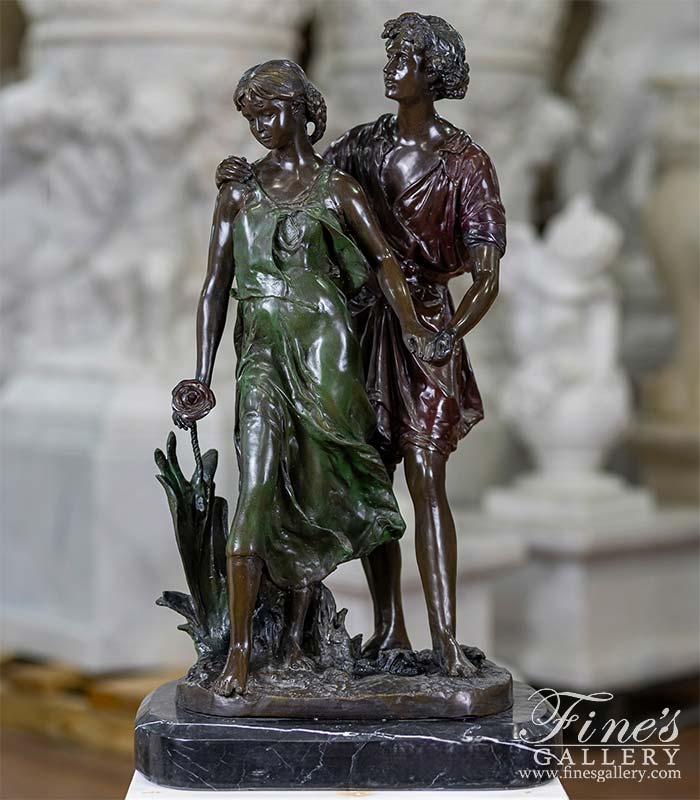 Young Lovers with Rose Bronze Statue 28 Inch
