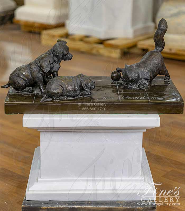 Three Puppies and a Kitten at Play Bronze Statue ( Vintage )