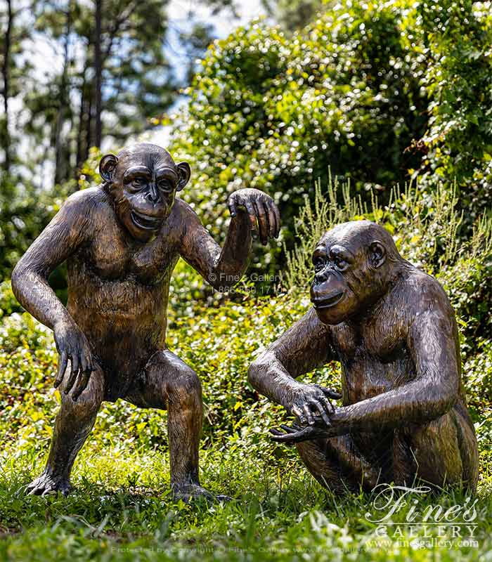 Playful Chimpanzees Bronze Statue Pair