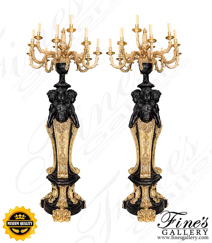 Stunning Pair of Gold Gild Cherub Chandelier Stands