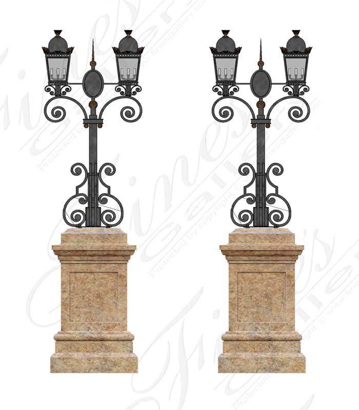 Cast Iron Lamp Posts w/ Granite Pedestals