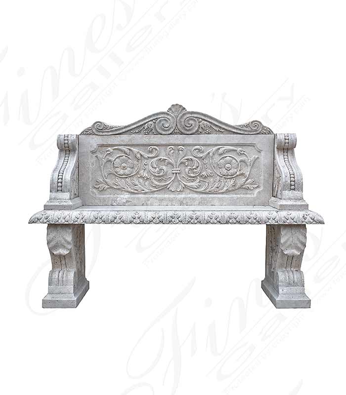 Elaborate Hand Carved Natural Stone Bench in Light Travertine