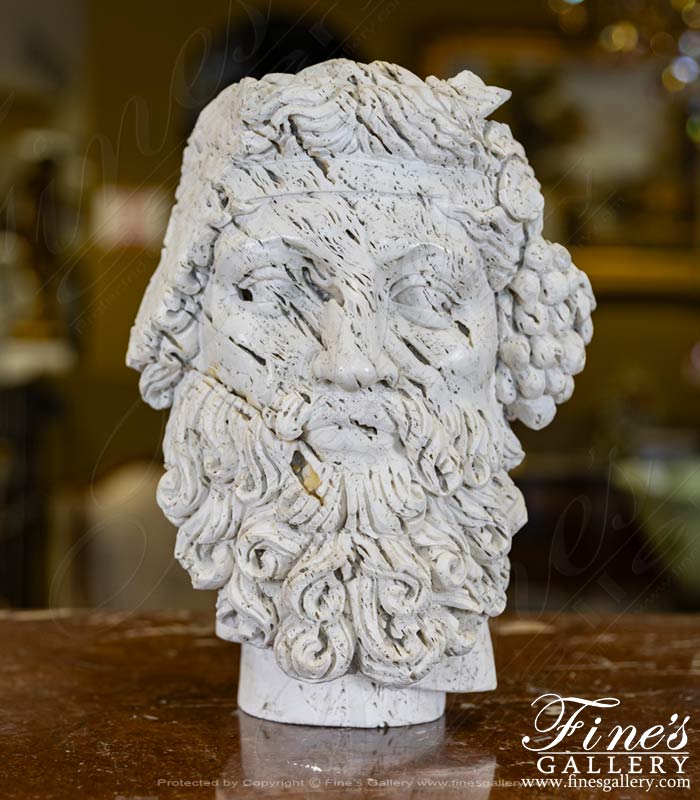 Dionysus Wine God Bust in Italian Ivory Travertine