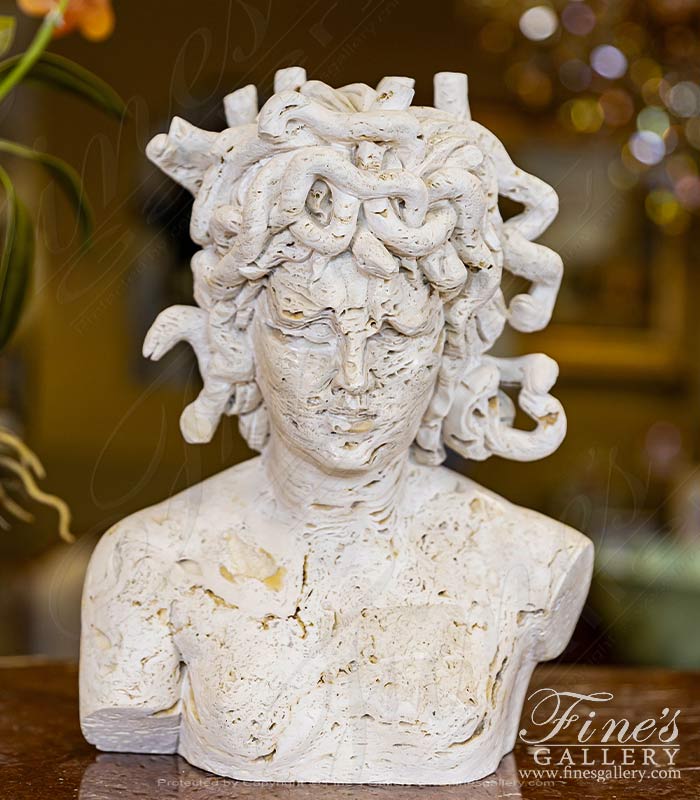 Medusa Bust in Italian Ivory Travertine